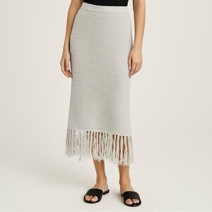 Freshman Light Gray Fringe Midi Skirt